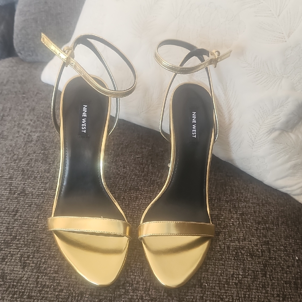 Nine West Metallic Gold Ankle Strap Heels